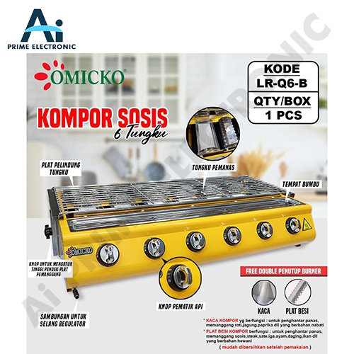 OMICKO LR-6Q-B Kompor Gas Panggang Bakar Daging Sosis 6 Tungku