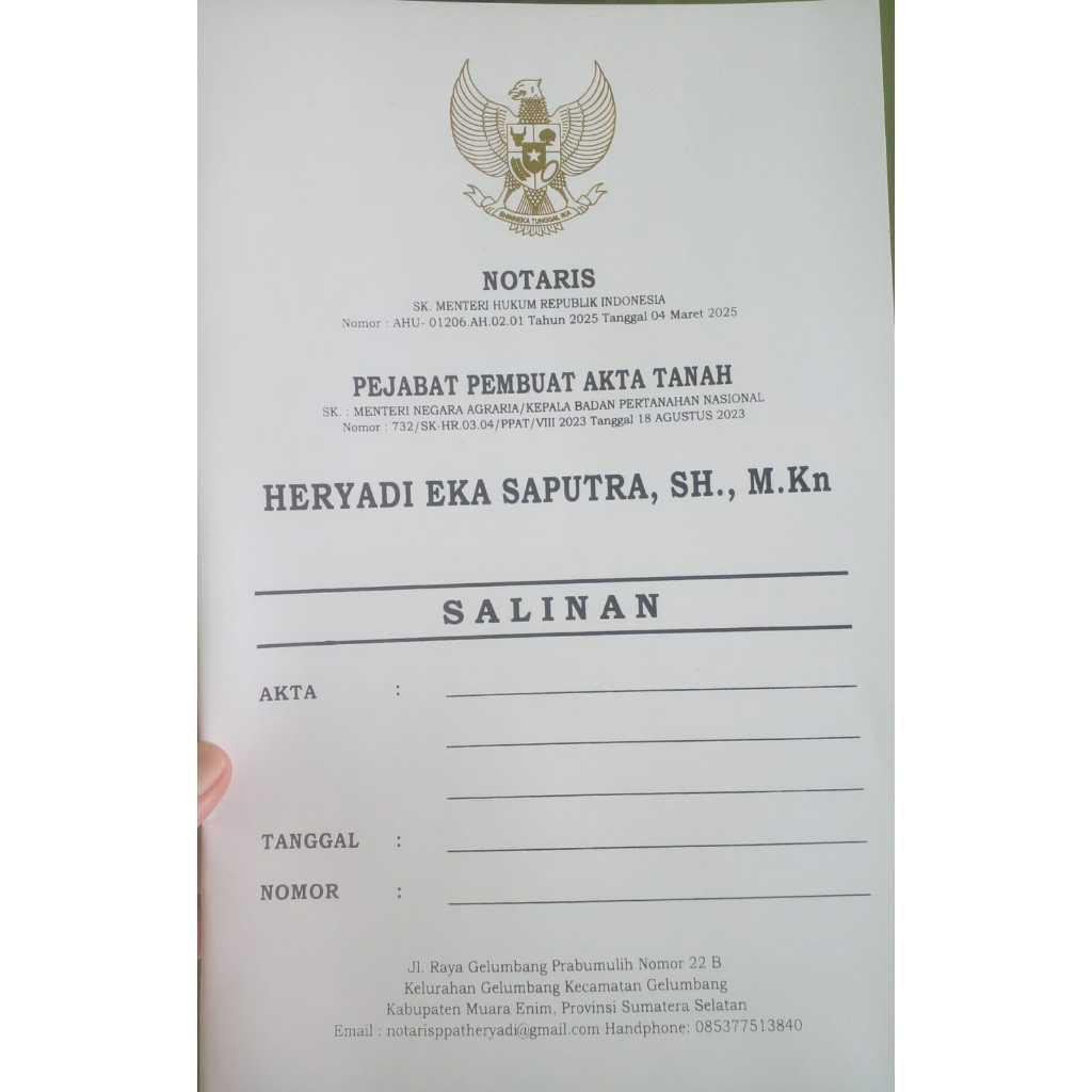 COVER AKTA NOTARIS GARUDA POLY EMAS EMBOS /COVER AKTA SALINAN PPAT / MAP NOTARIS