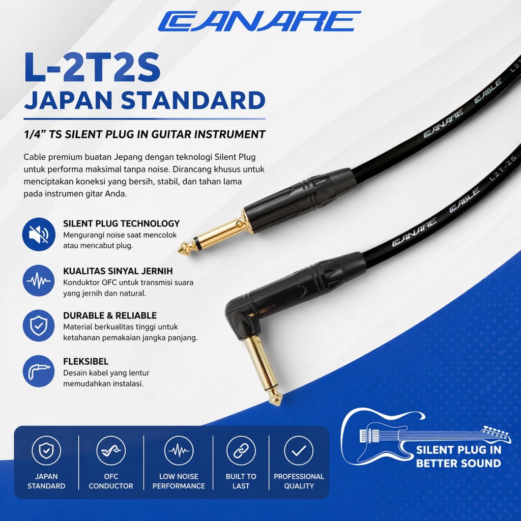 Japan Standard | Kabel Gitar Silent Plug In Gold Plate - Code: (JS, GP, SILENT LRS - SILENT L, 1022)