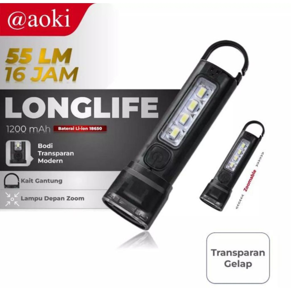Aoki AK-1611 Senter Multifungsi Cob 5 Mode Cahaya Led - Senter Zoom Aoki