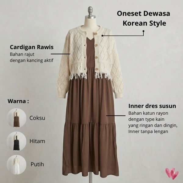 Setelan Wanita Korean Style (Overall Dress Rayon + Cardigan Rajut) Outfit Pantai Nongkrong Kekinian