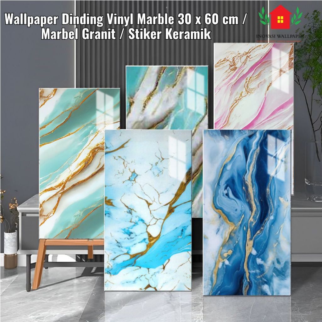Paket 20 Lembar Wallpaper Dinding Vinyl Marble 30 x 60 cm / Marbel Granit / Stiker Keramik