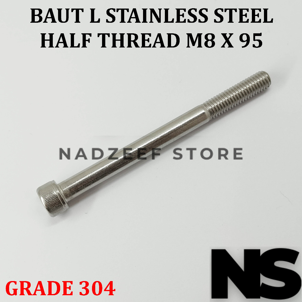 Baut L M8x95 M8 x 95 Half Drat Stainless Steel 304