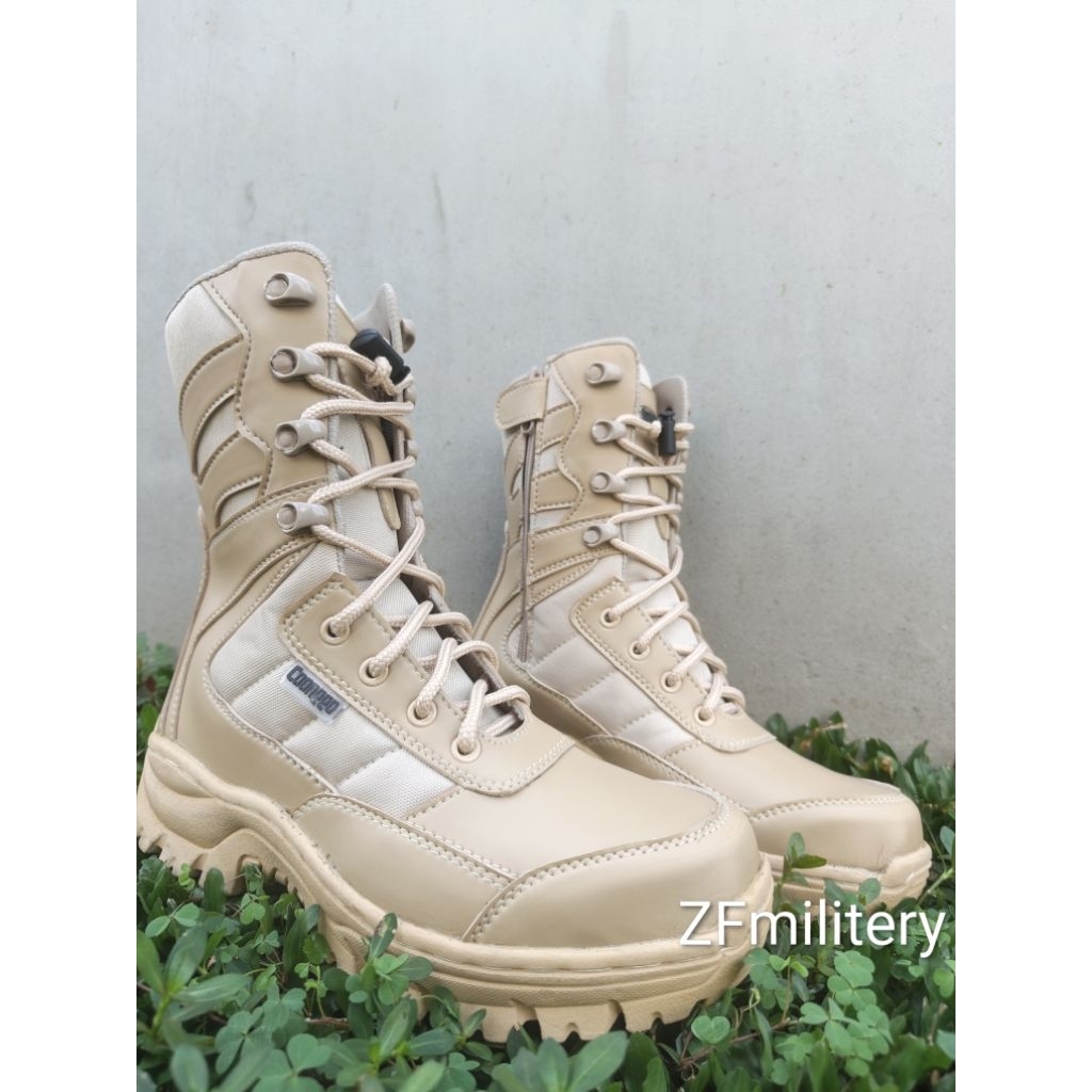 Sepatu boots caanggo cream pdl dinas lapangan safety ujung besi anti licin