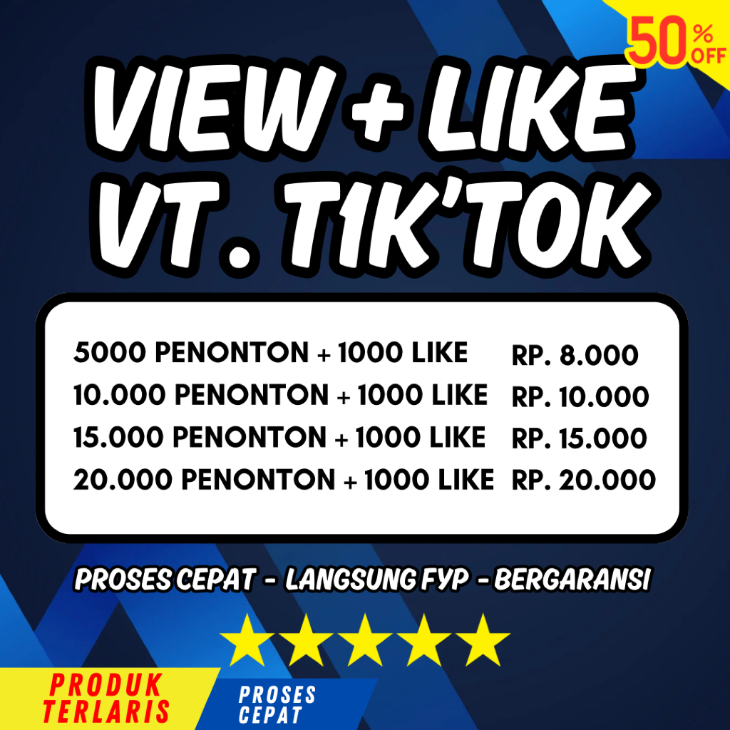 Penonton VT View Like Tiktok Auto FYP Proses Cepat Bergaransi