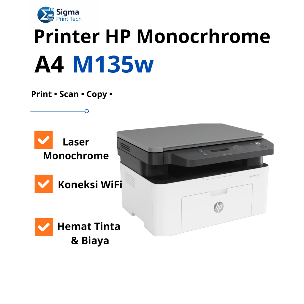 Printer HP LaserJet Pro M135w WiFi Print Scan Copy | Mesin Fotocopy Laser Hitam Putih Multifungsi