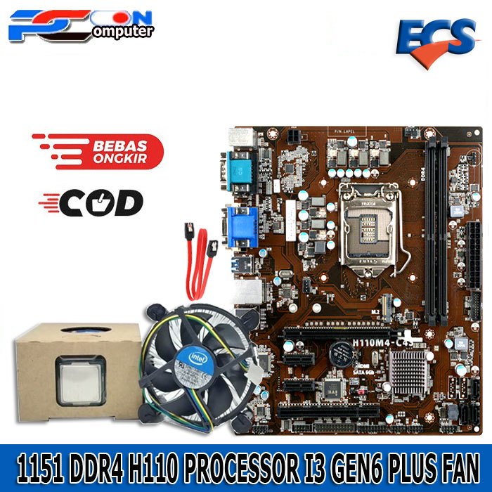 Motherboard Mobo Intel LGA Socket 1151 H110M Onboard Paket Plus Processor i3 Gen 6