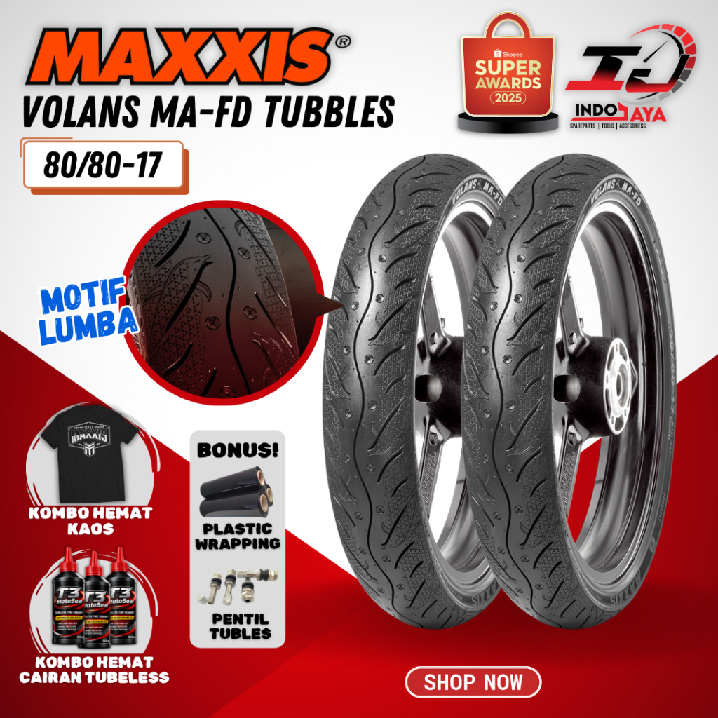 [BAYAR DI TEMPAT] BAN LUAR MAXXIS TUBELESS VOLANS RING 17 (80/80-17) -17 / BAN MOTOR BEBEK JUPITER /