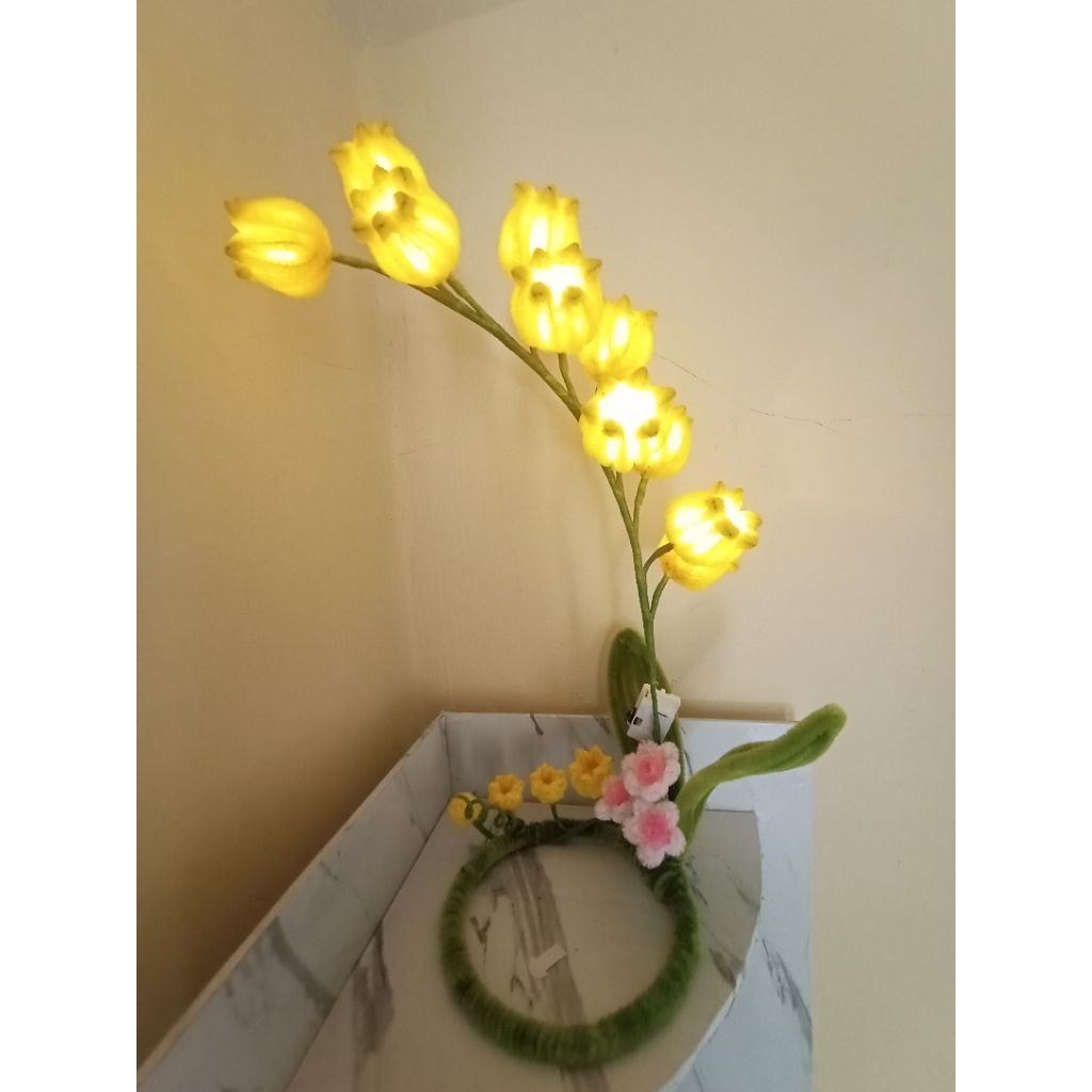 Ready Lampu hias estetik kawat bulu - Lampu hias bunga kawat bulu