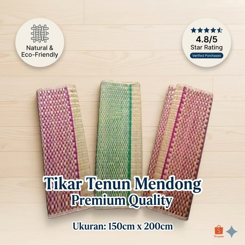 Tikar Lipat Mendong Asli Tasikmalaya 150x200cm - Anti Slip, Adem, Mudah Dibawa