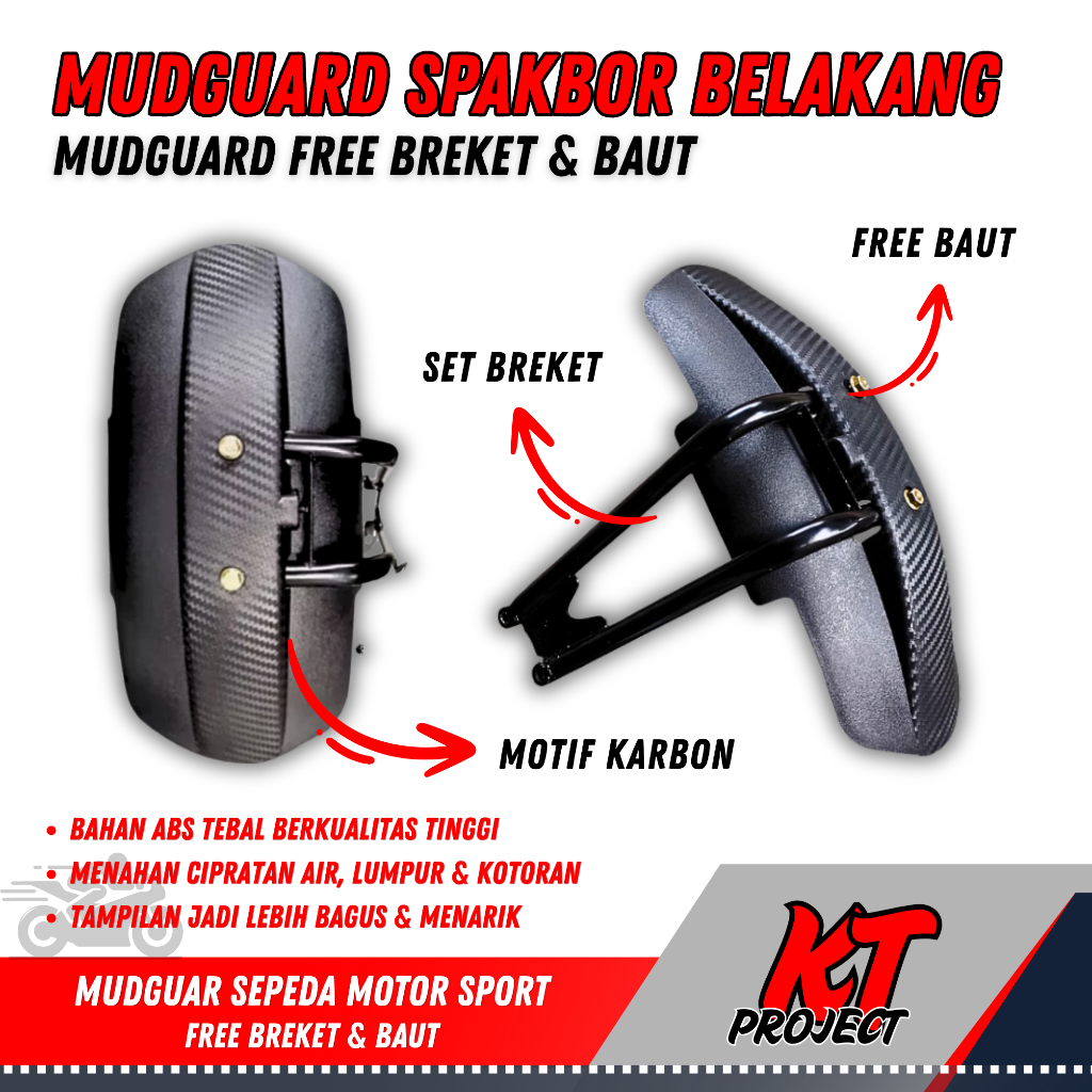 MUDGUARD SET BREKET & BAUT MUDGUARD SPAKBOR BELAKANG MOTOR SPORT R15 CBR 150R 250RR ORIGINAL UNIVERS
