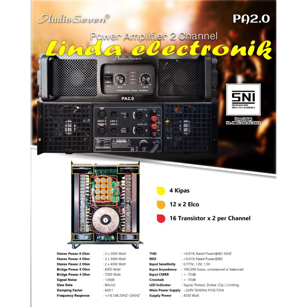 amplifier power audio seven pa2.0 / pa 2.0 / AUDIO SEVEN PA2.0 / PA 2.0 2 X 2000 W ORIGINAL