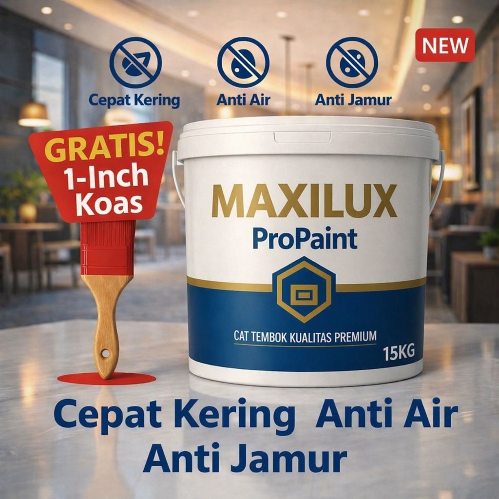 Cat Tembok Maxilux ProPaint 15kg – Cepat Kering, Anti Air, Anti Jamur + Gratis Kuas 1 Inch