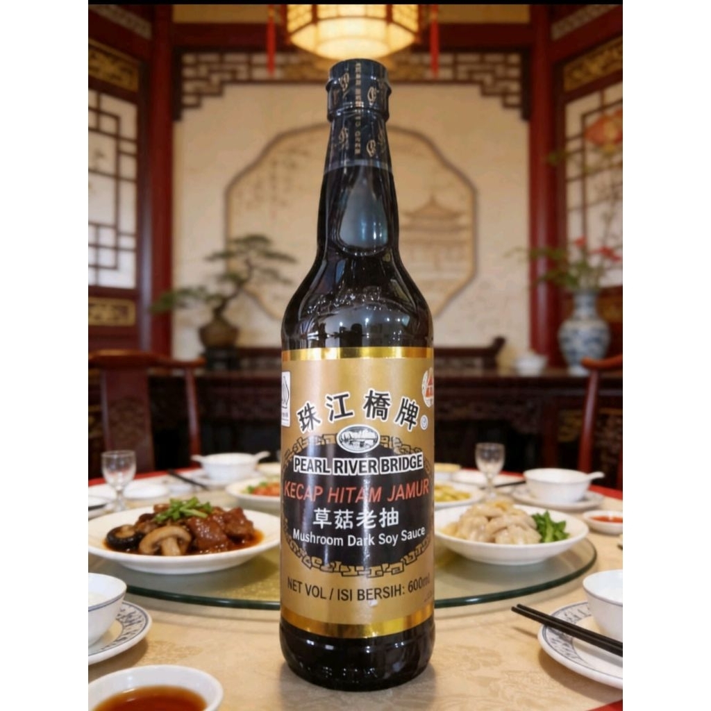 Pearl River Bridge Kecap Hitam Jamur 600ml Botol kaca