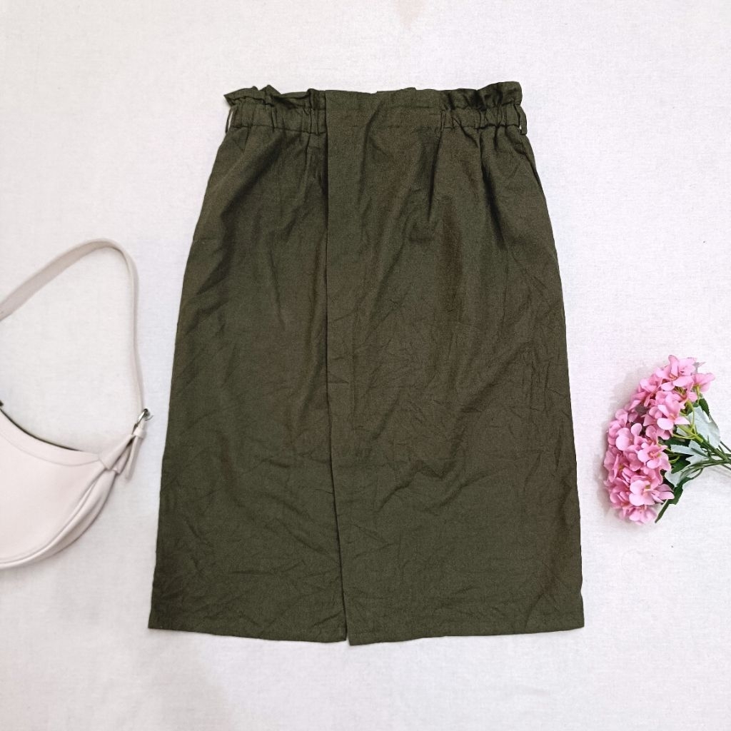 Rok Midi Wanita Hijau Army Morikei Aesthetic Casual
