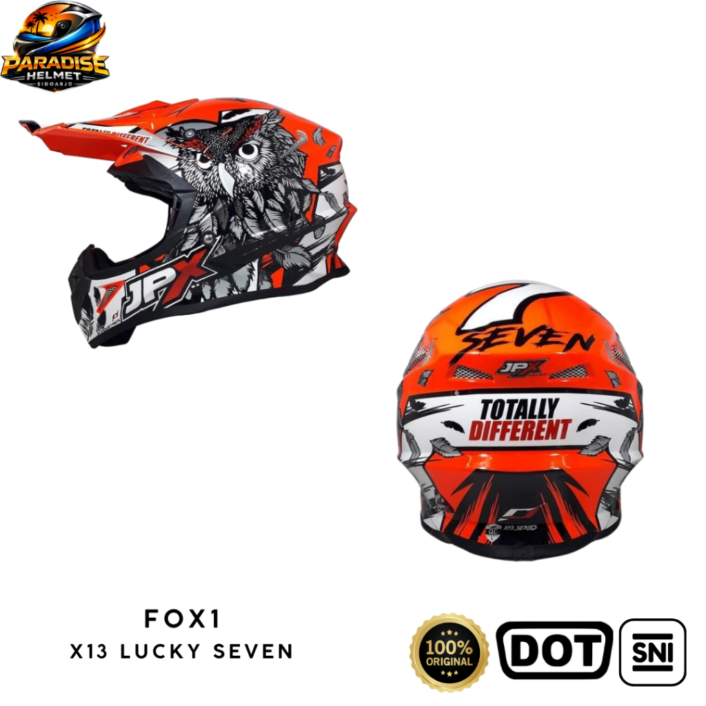 Helm Full Face Cross Pria Wanita Harian Motor Trail Tebal Nyaman SNI DOT JPX FOX1 - X13 Lucky Seven
