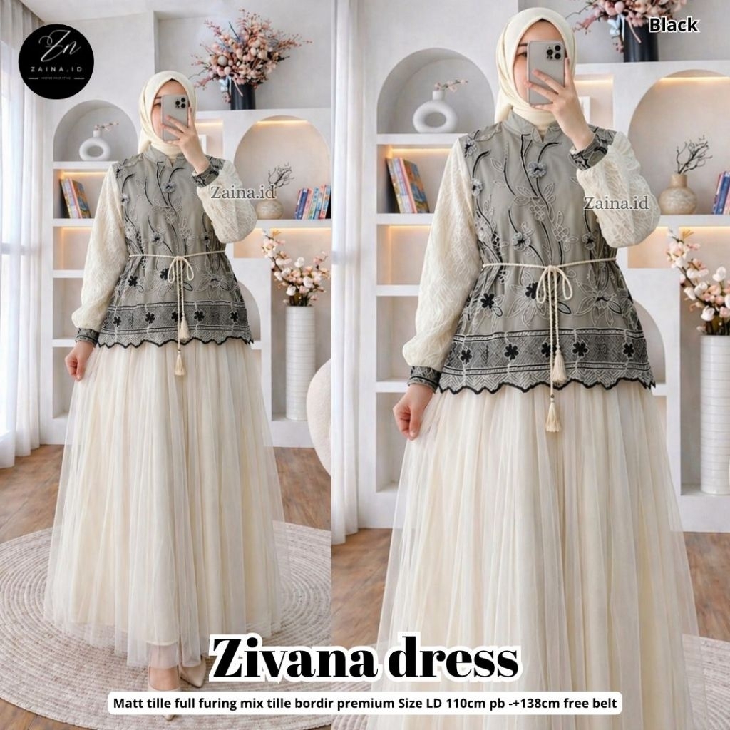 Zivana Dress Brokat / Baju Peta / Gamis Kondangan Ld 110