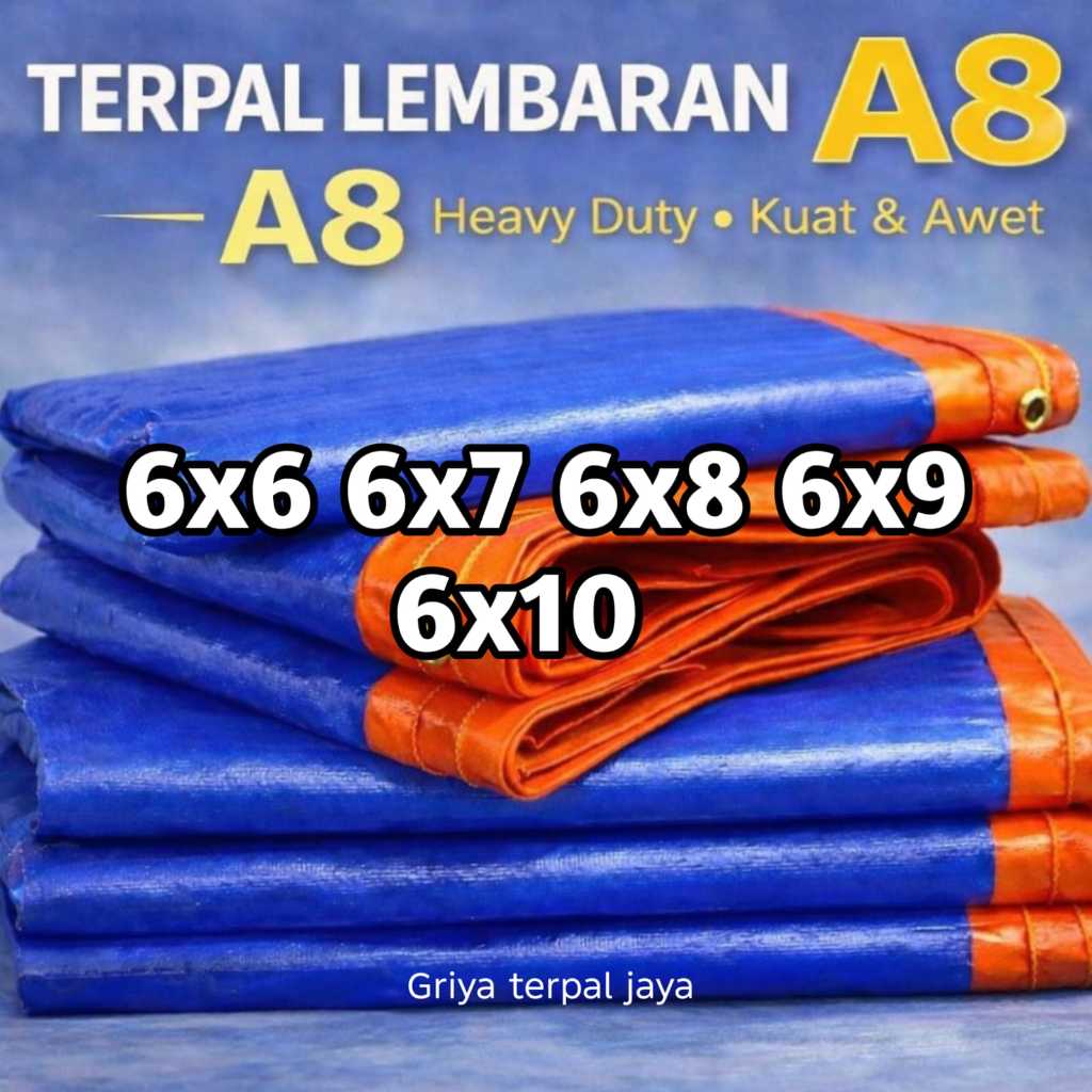 Terpal Terpailin Lembaran Plastik A8 6x6 6x7 6x8 6x9 6x10 6x12 Korea +UV Premium Tebal Anti Tahan Ai