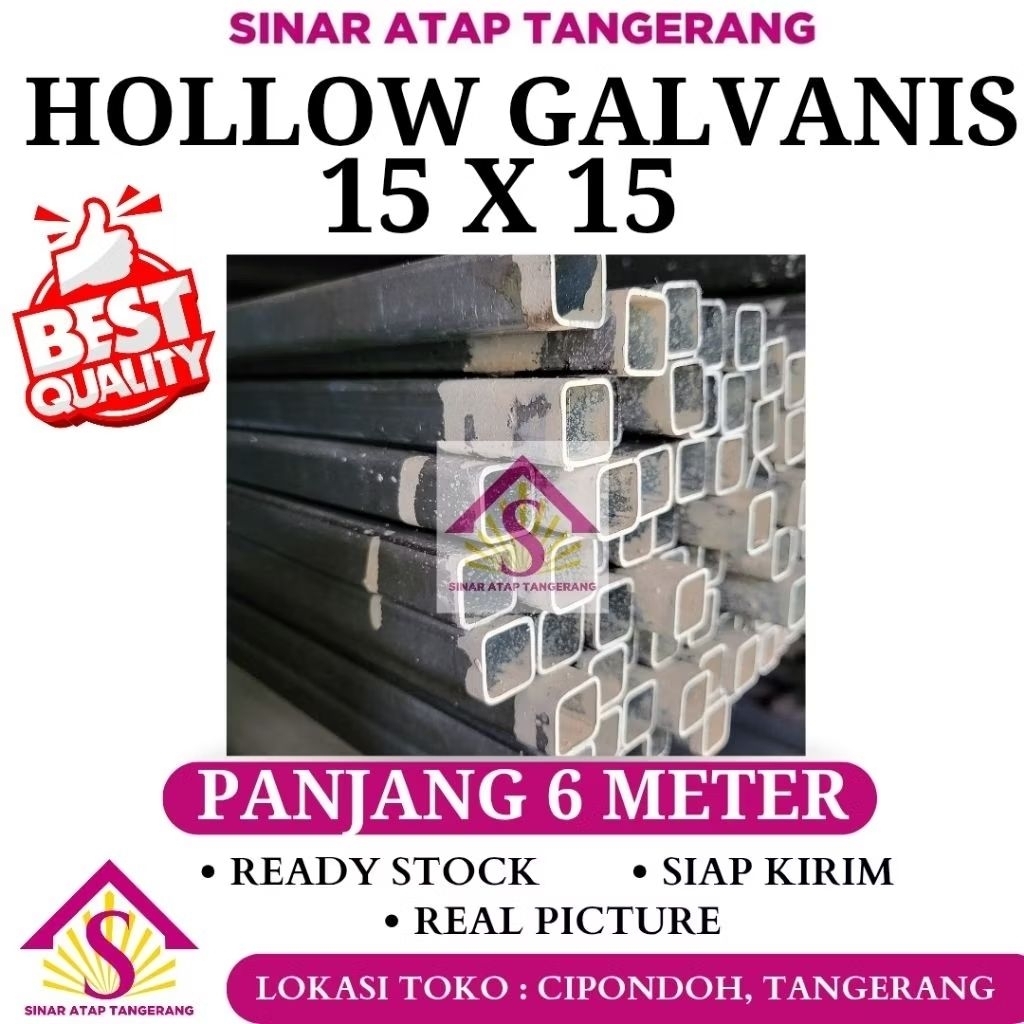 Hollow Galvanis 15 x 15 tebal 1.1 mm Panjang 6 Meter