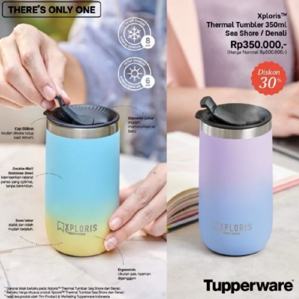 Tupperware Xploris  tumbler 350ml Stainless gradasi Termos easy open flask baby bayi air panas tahan