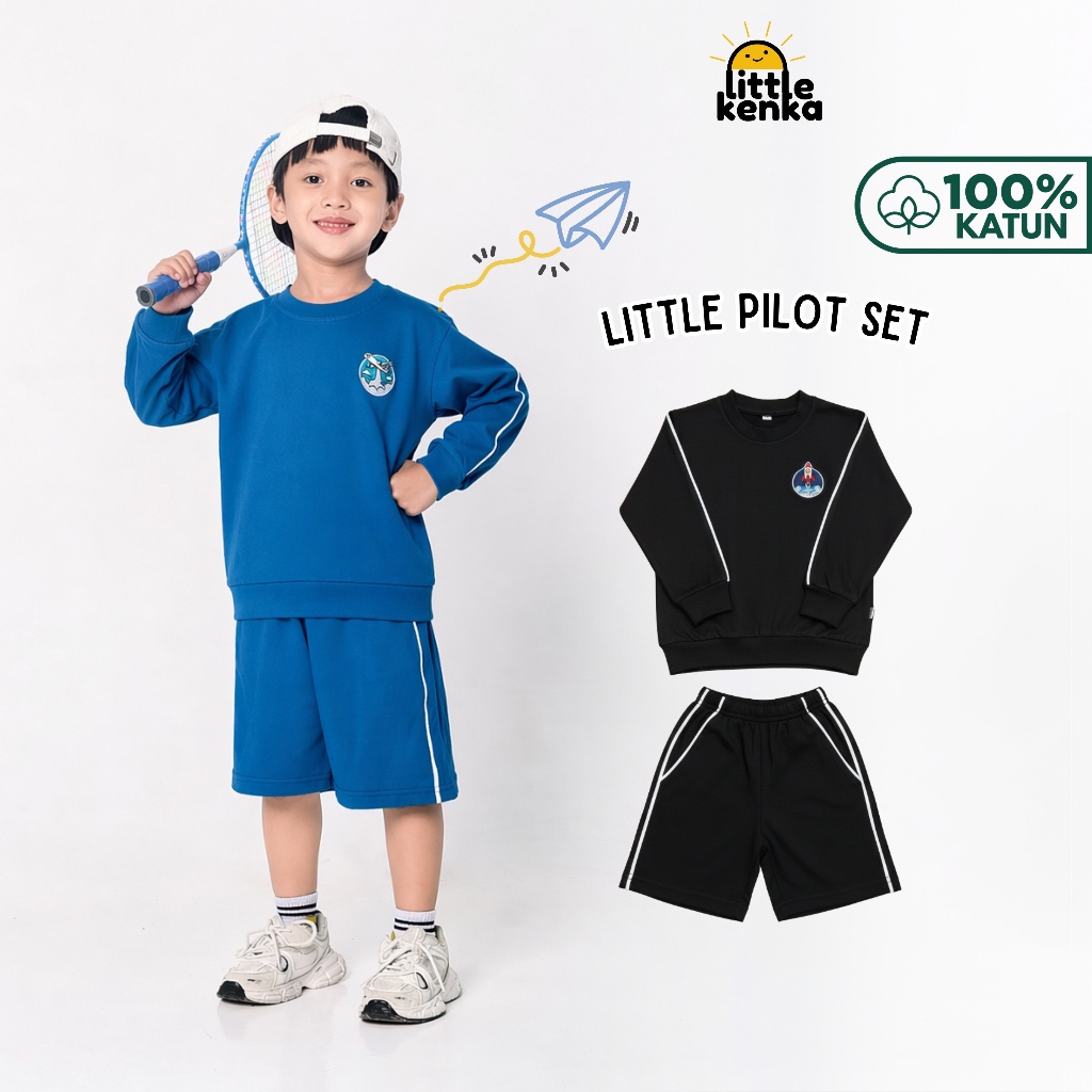 Little Kenka - Little Pilot Set - Setelan Kaos Anak Lengan Panjang Celana Pendek Oneset Crewneck Baj