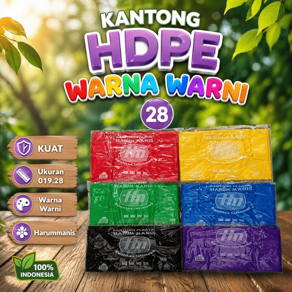 Kantong plastik HDPE HarumManis WARNA WARNI ukuran 28