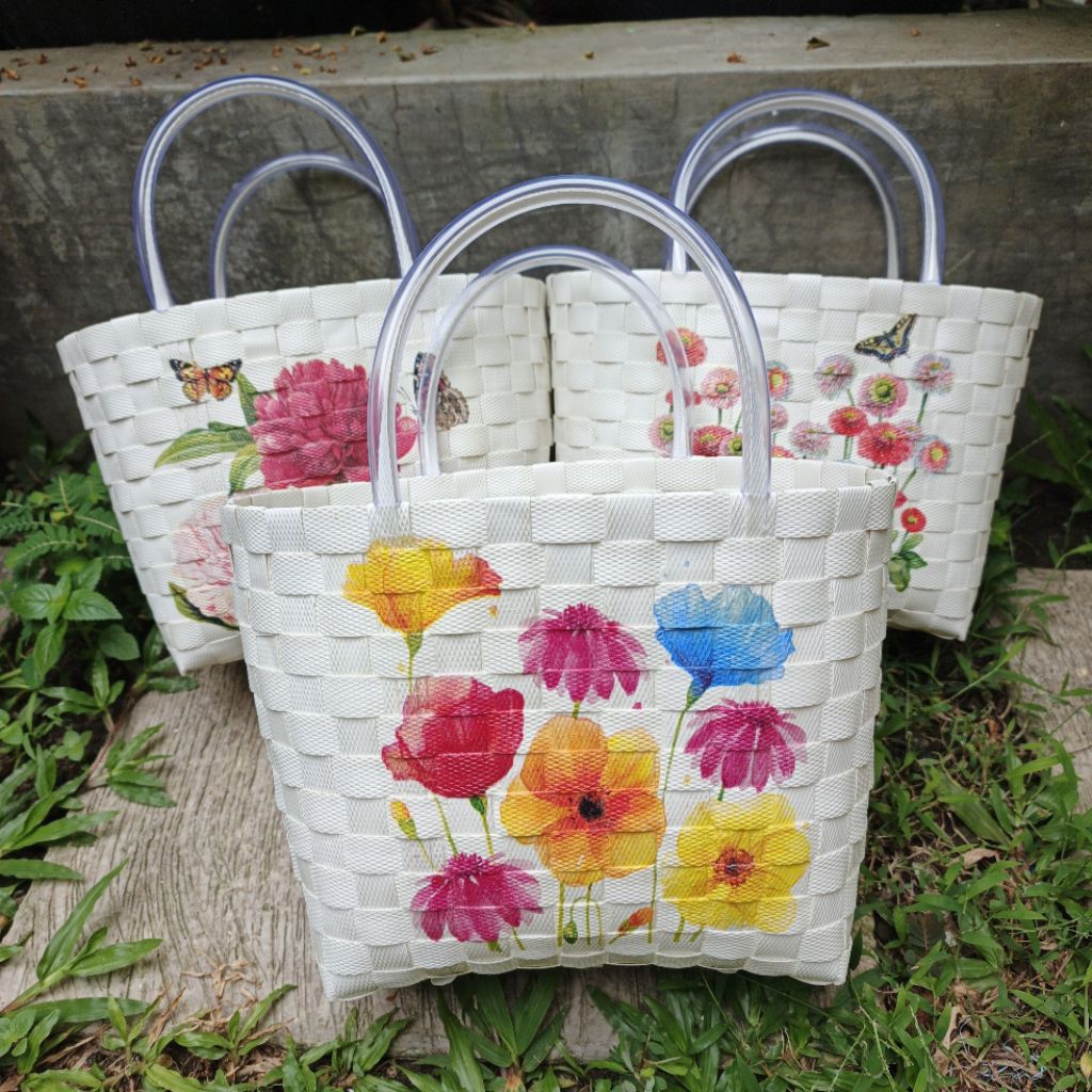 tas anyaman  decoupage mini embos ,tas hampers, bahan kaku tebal