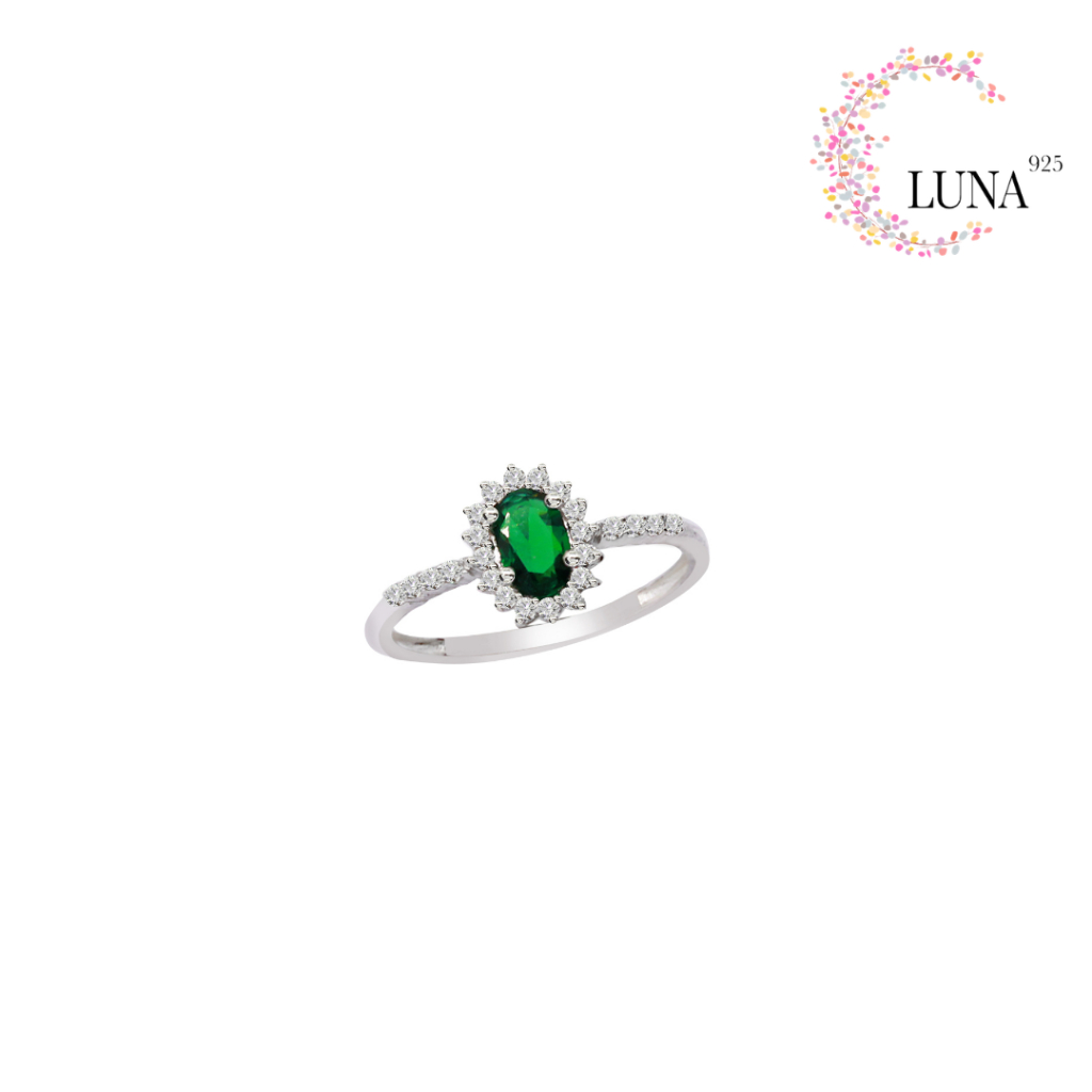 LUNA Perhiasan Wanita - Cincin Batu Oval Warna 4x6 Perak Asli - Silver 925