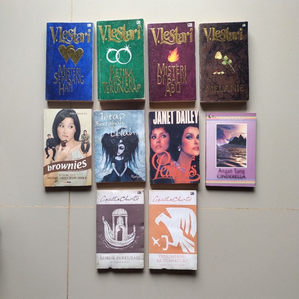 Buku Novel Karya V. Lestari; MISTERI SEPASANG HATI-DI BALIK ABU-TERUMGKAP-MIRANTI,  MELANIE, BROWNIE