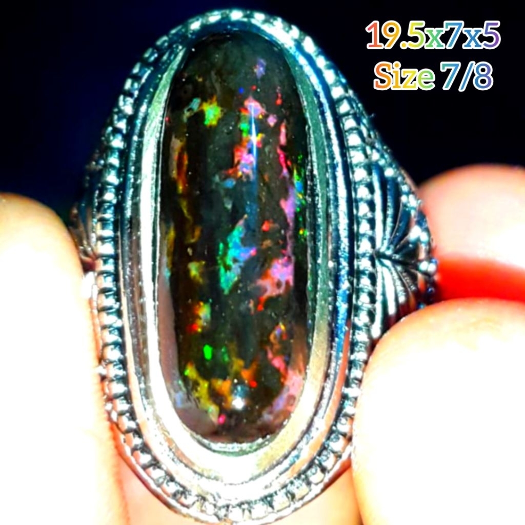 Cincin Batu Black Opal Sempur Banten Natural Jarong Sisit Bahan Ranting