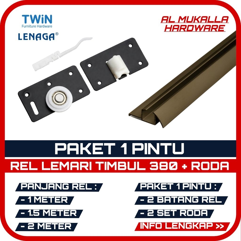 [ 1 Pintu ] Rel Lemari Sliding 1 Pintu 1/1.5/2 Meter Rel Las - 380 Lengkap Dengan Roda Lemari Geser 