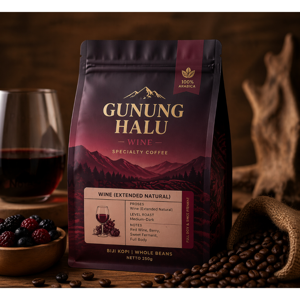 Biji Kopi Arabika Wine - Gunung Halu Fermentasi Wine Red Wine, Berry, Sweet Ferment, Full Body - Coc