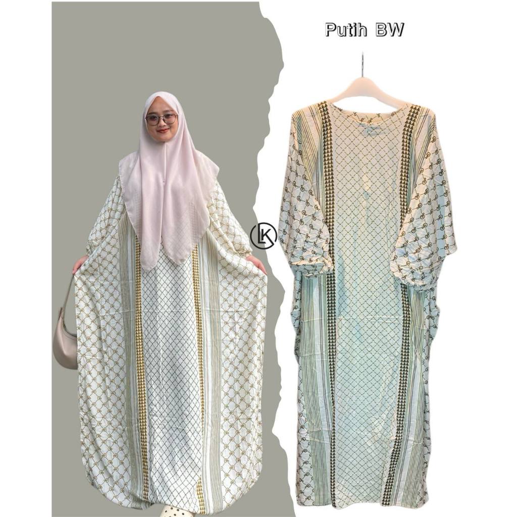 Gamis Kaftan Putih Motif Fatimah Rayon Jumbo Busui Daster Kaftan Terbaru