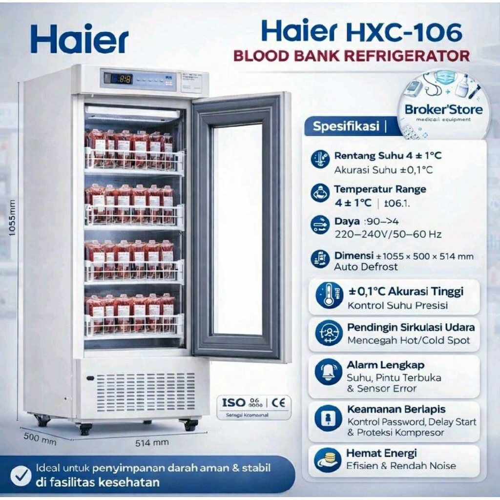 HAIER HXC-106 Blood Bank Refrigerator / Kulkas Bank Darah Medis 2°C ~ 6°C