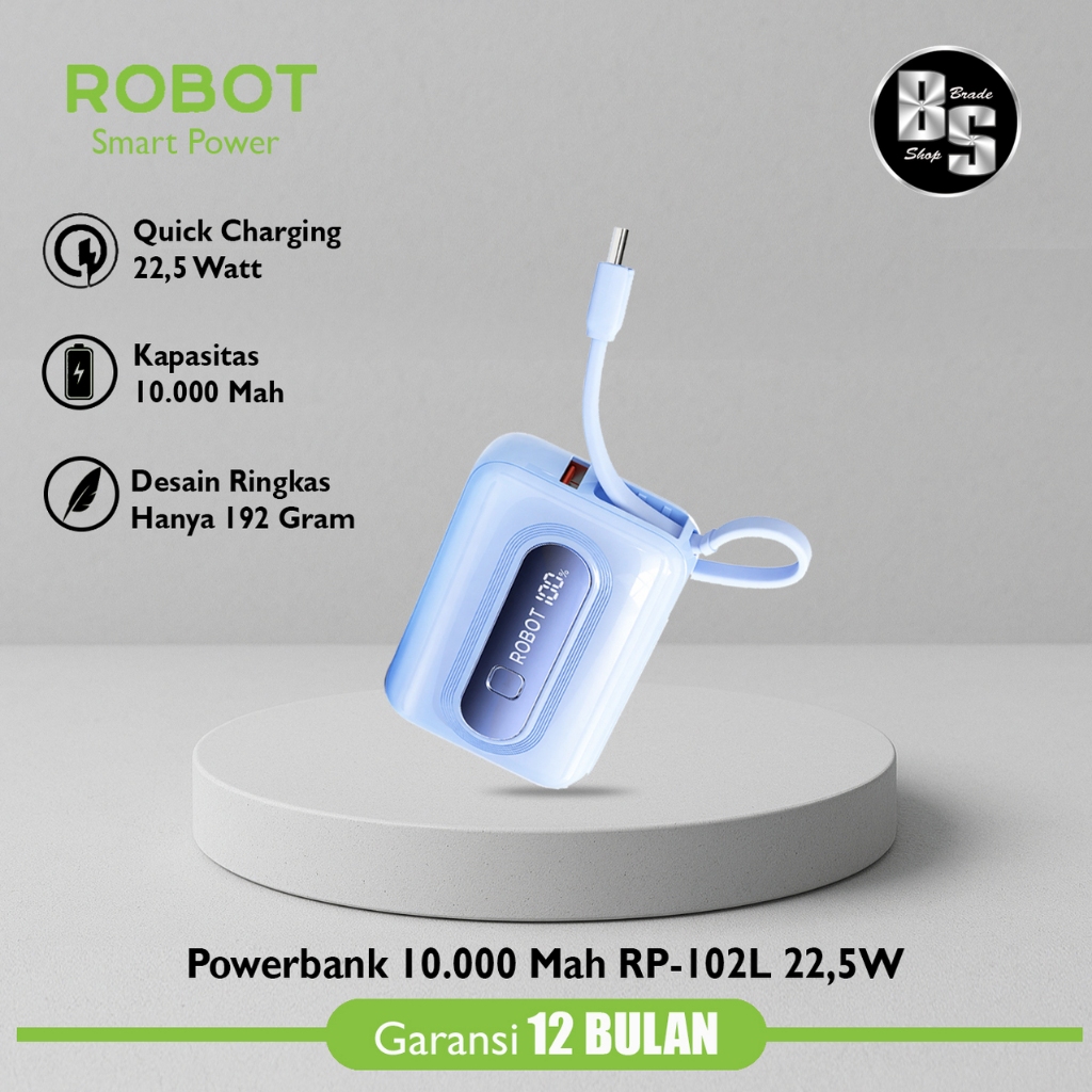 Power Bank Robot RP-102L 10000 MAH Fast Charging 22,5W LED Display Built in Cable