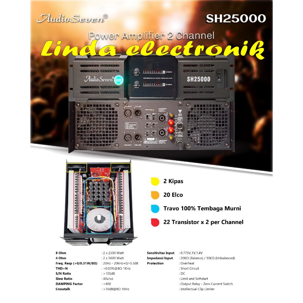 amplifier power audio seven sh25000 / sh 25000 / AUDIO SEVEN SH25000 / SH 25000 2 X 2500 ORIGINAL