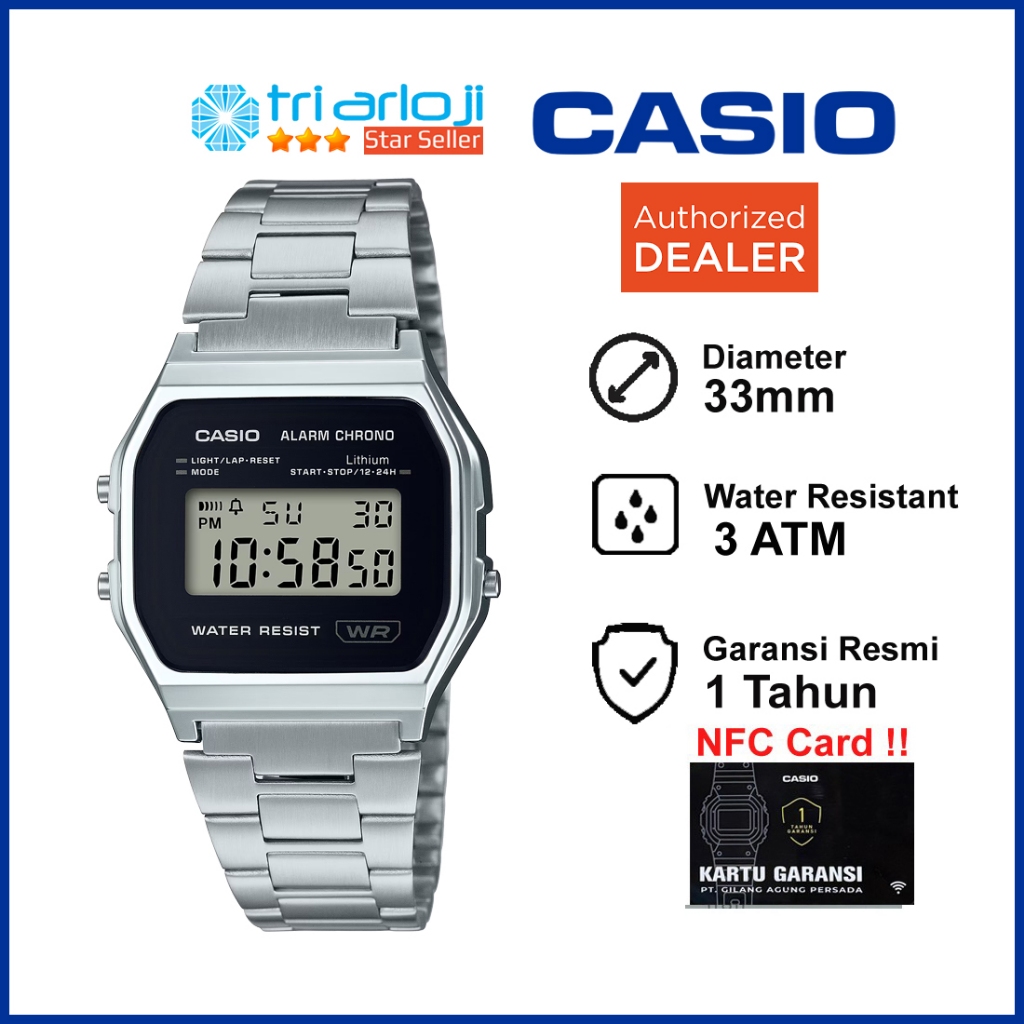 CASIO A158WEA-1DF Jam Tangan Unisex Digital Rantai A158WEA-1 A158 A158WA