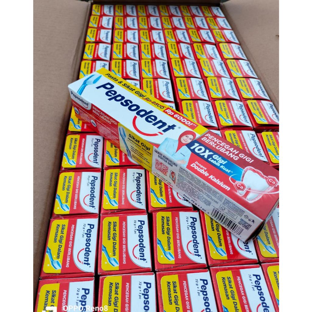 ( 1 Karton isi 72 Pcs ) Pepsodent pasta gigi 75gr free sikat gigi