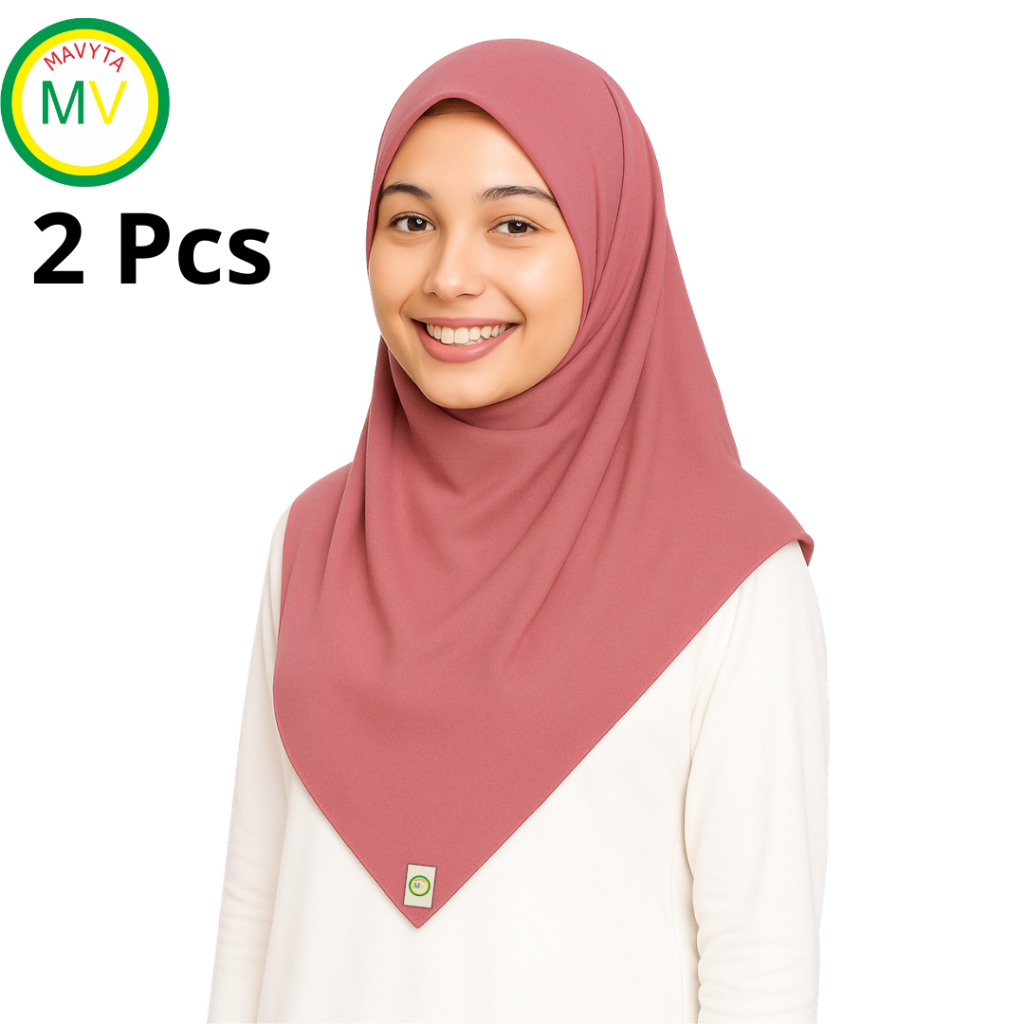MAVYTA Hijab Segi Empat – Warna merah bata lembut - 2PCS