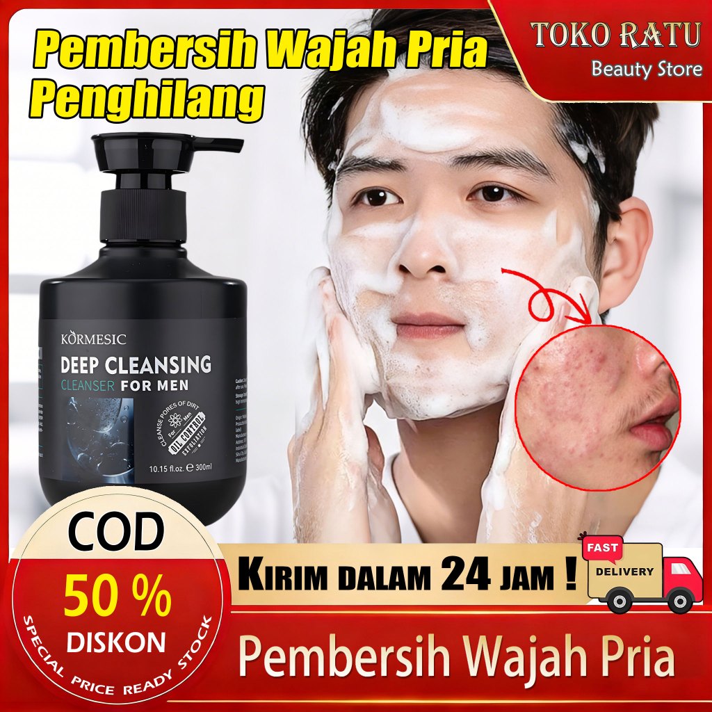Pembersih Wajah Pria 300ml - Menghilangkan Jerawat - Mengontrol Minyak - Melembabkan - Perawatan Waj