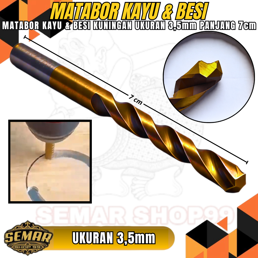 Mata Bor Besi Kayu 3,5mm Kuning Gold 1 PCS / Mata Bor Lurus HSS Drill Ukuran 3,5mm Kuat Presisi Anti
