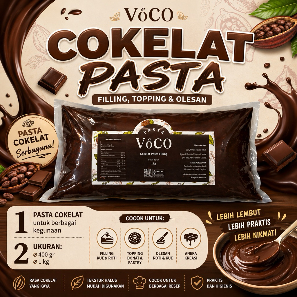 Pasta Coklat Voco 1 Kg Cokelat Isian Roti Selai Spread Coklat Cokelat Filling Chocolate Filing Pasta