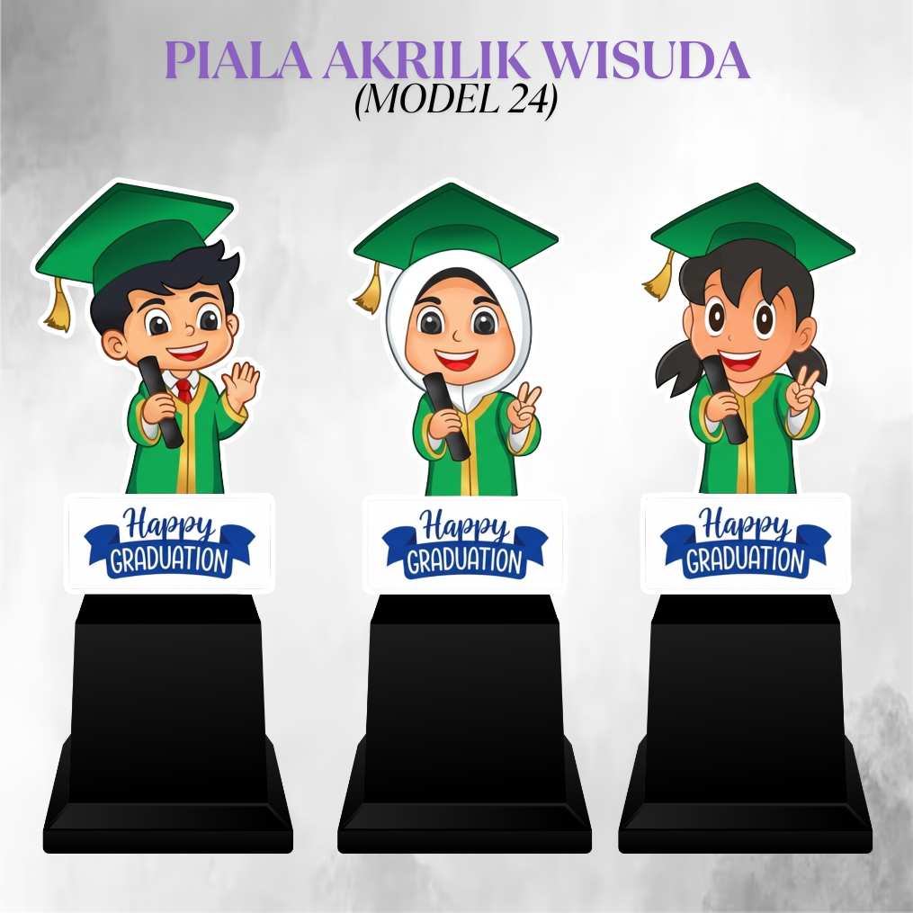 PIALA AKRILIK GRADUATION WISUDA Model 24 Warna Hijau | Plakat Wisuda Hijab Acrylic Grosir