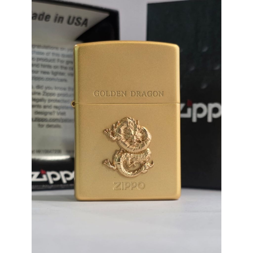 Original Zippo Golden Dragon 3D Emblem 18K Gold Plated Japan Finish