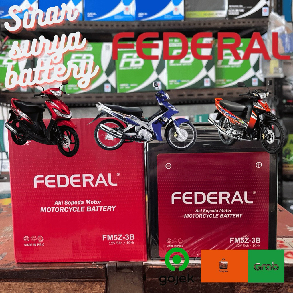 Aki kering merek Federal FM5Z-3B untuk Mio sporty,smile,Jupiter Z,Mx old,FIZ R,FIZ,Force one,Grand A