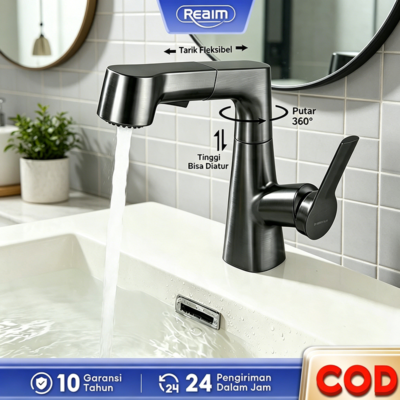 Keran Tarik Keran Dapur Tarik Putar 360 Tarik Fleksibel  Stainless Steel 304​ Faucet Tarik