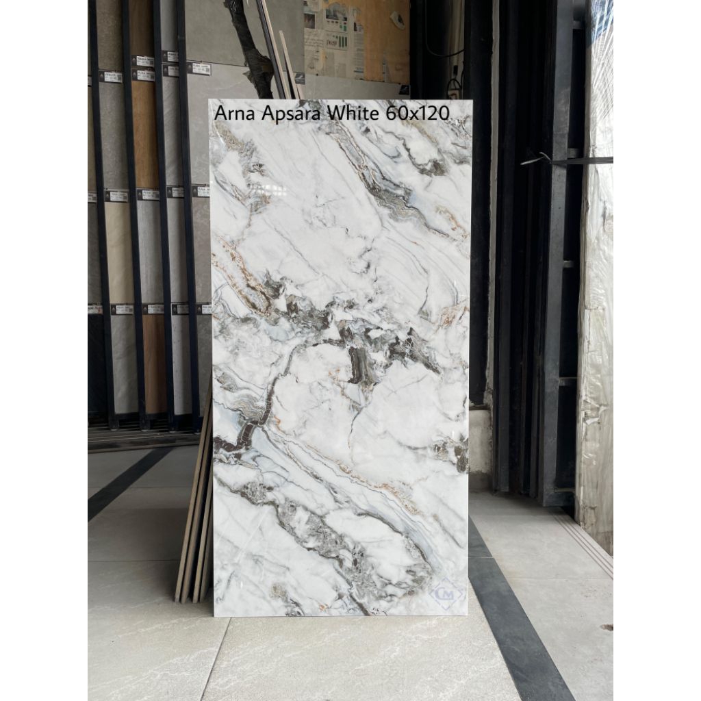 GRANITE 60X120 APSARA WHITE | MOTIF MARMER | GLAZED POLISHED