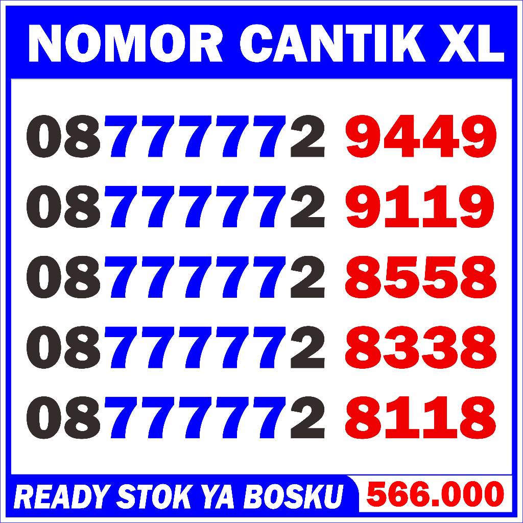 Nomor Cantik XL 77777 XL 8118 9119 Kartu Perdana Nomer Cantik XL 4g 5g 77777 8338 8558 9449