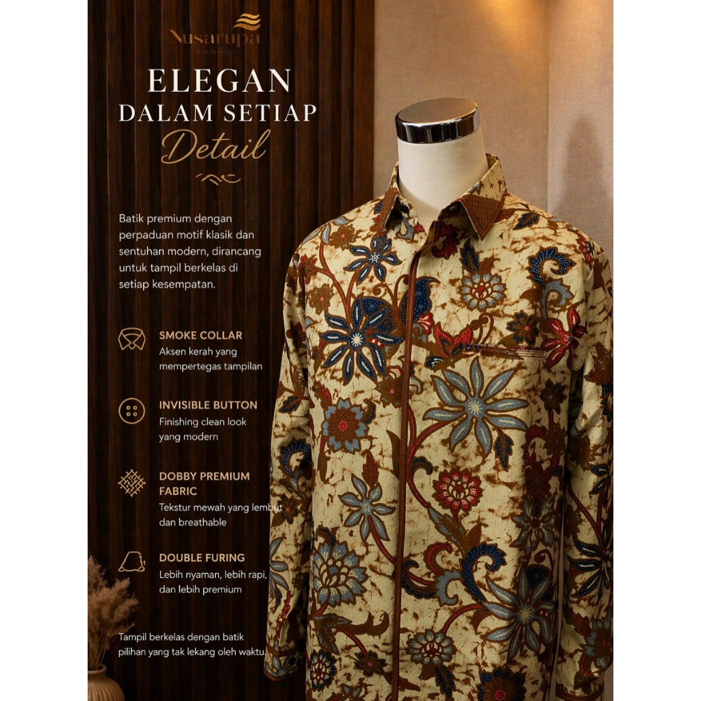 Batik Nusarupa - AKSARA | Kemeja Batik Pria Premium Lengan Panjang Motif Nusantara | Semi Jas