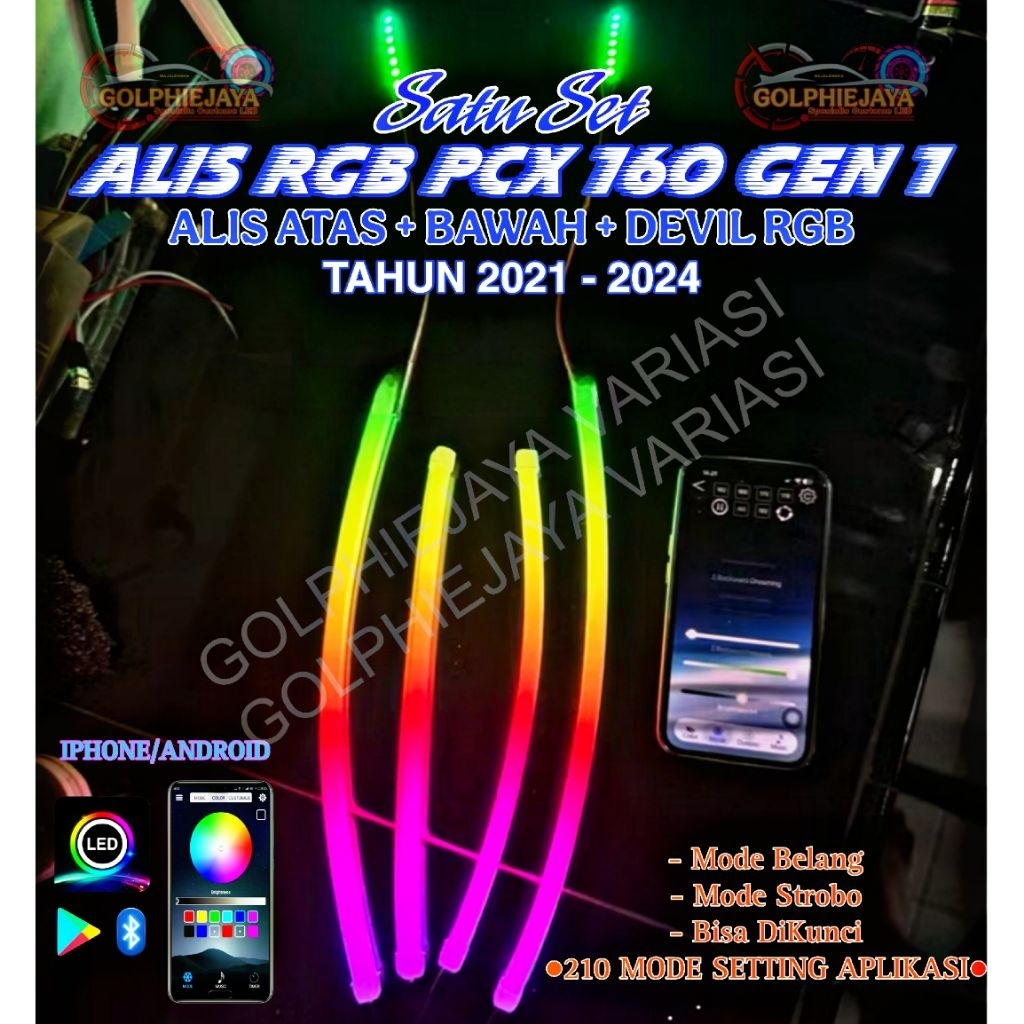 SATU PAKET Lampu Alis Running RGB PCX 160 Mode Belang Led Alis Rgb Pcx 160 gen1 Kontrol Via Aplikasi